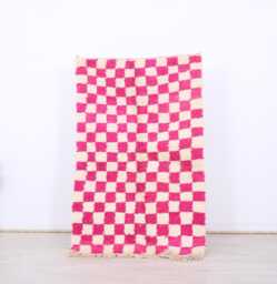 Moroccan Checkered Rug, Morrocan White & Pink Rug - thumbnail 1