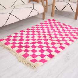 Moroccan Checkered Rug, Morrocan White & Pink Rug - thumbnail 3