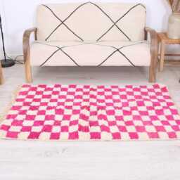 Moroccan Checkered Rug, Morrocan White & Pink Rug - thumbnail 4