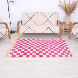 Moroccan Checkered Rug, Morrocan White & Pink Rug - thumbnail 2