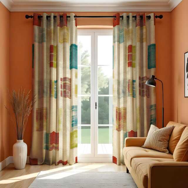 Geometric Pattern Curtains, Colorful Abstract Drapes, Modern Window Treatment, Custom Made Curtain Panels - image 1