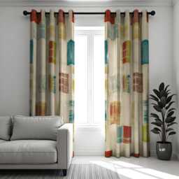 Geometric Pattern Curtains, Colorful Abstract Drapes, Modern Window Treatment, Custom Made Curtain Panels - thumbnail 2