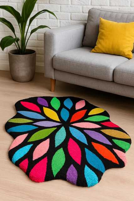 Living Room Rug, Colorful, Abstract, Modern Rug. Soft Bedside Hallway Christmas Gift, Handmade Wave - image 1