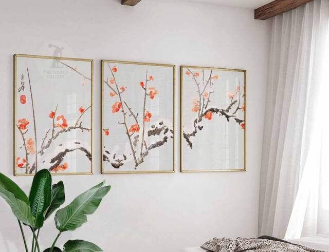 Japanese Set Of 3 Floral Posters, Art Prints, Katsushika Hokusai Wall Art, Ogata Korin Decor, Gift - image 1