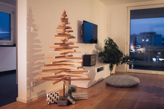 Wooden Christmas Tree/150cm 4, 9Feet Solid Nature Wood Decoration Minimalist Decor Alternative Handmade Stable - image 1