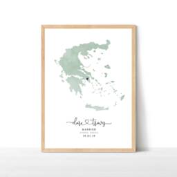 Engagement Map Print, Destination Travel Map, Personalised Gift, Watercolour Wedding Greece Print - thumbnail 2