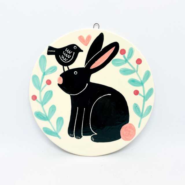 Handmade Ceramic Bunny & Bird Wall Hanging - image 1