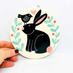Handmade Ceramic Bunny & Bird Wall Hanging - thumbnail 2