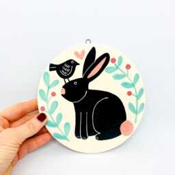 Handmade Ceramic Bunny & Bird Wall Hanging - thumbnail 4