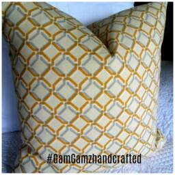 Geometric Pillow Cover Gold, Gray, Natural Cotton Fall Decor - thumbnail 1