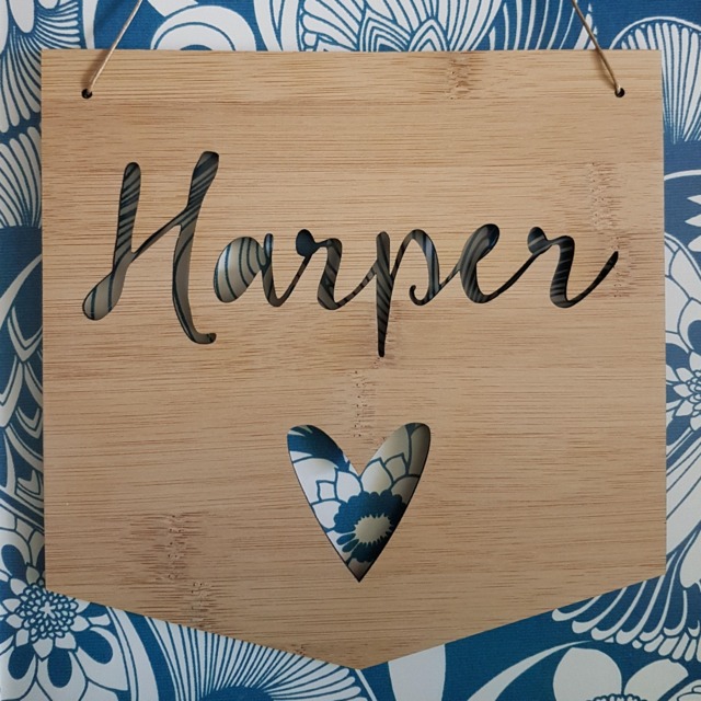 Personalised Flag Name Wooden Wall - Door Hanging-Heart-Wall Art-Wooden Sign-Custom Name-Kids Gift-Baby Gift-Lasercut-Flag-Plaque - image 1