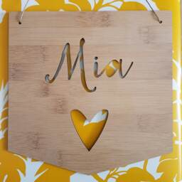 Personalised Flag Name Wooden Wall - Door Hanging-Heart-Wall Art-Wooden Sign-Custom Name-Kids Gift-Baby Gift-Lasercut-Flag-Plaque - thumbnail 2