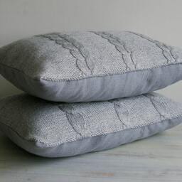 Decorative Cable Knit Pillow Cover in Grey 12 X 18 Inch Textured Wool Cotton - thumbnail 2