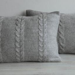 Decorative Cable Knit Pillow Cover in Grey 12 X 18 Inch Textured Wool Cotton - thumbnail 3