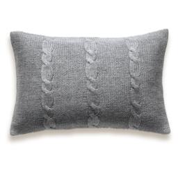 Decorative Cable Knit Pillow Cover in Grey 12 X 18 Inch Textured Wool Cotton - thumbnail 1