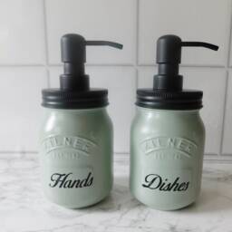 Glass Soap Dispensers in Sage Green & Black, Kitchen Accessories, Kilner Jars - thumbnail 4