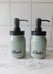 Glass Soap Dispensers in Sage Green & Black, Kitchen Accessories, Kilner Jars - thumbnail 1
