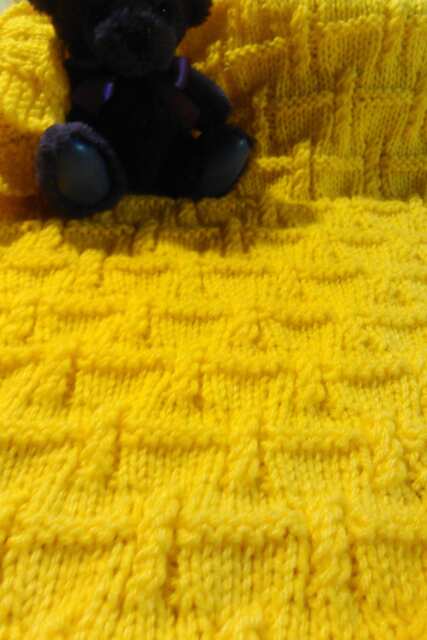 Vintage Design Handmade Hand Knitted Baby Blanket, Afghan Or Coverlet in Soft Acrylic Yarn Yellow Pink - image 1