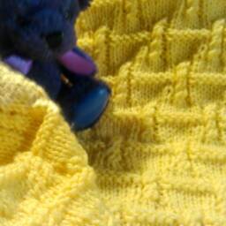 Vintage Design Handmade Hand Knitted Baby Blanket, Afghan Or Coverlet in Soft Acrylic Yarn Yellow Pink - thumbnail 2