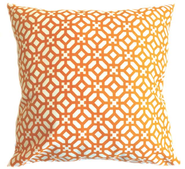 Modern Geometric Pillow Cover - Blue, Orange, Grey Ikat Indoor/Outdoor - image 1