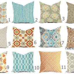 Modern Geometric Pillow Cover - Blue, Orange, Grey Ikat Indoor/Outdoor - thumbnail 2