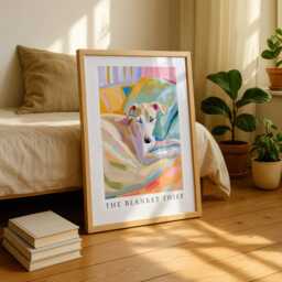 "Whippet Puppy Wall Art Print Bedtime Scene - ""The Blanket Thief" - thumbnail 2