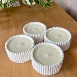Ribbed Soy Wax Candle Jesmonite Stone Container - thumbnail 4
