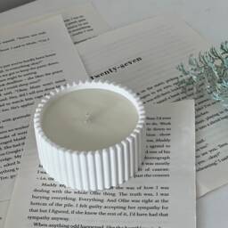 Ribbed Soy Wax Candle Jesmonite Stone Container - thumbnail 2
