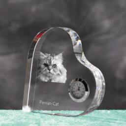 Persian Cat - Crystal Clock in The Shape Of A Heart With Image Pure-Bred Cat - thumbnail 2