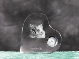 Persian Cat - Crystal Clock in The Shape Of A Heart With Image Pure-Bred Cat - thumbnail 1