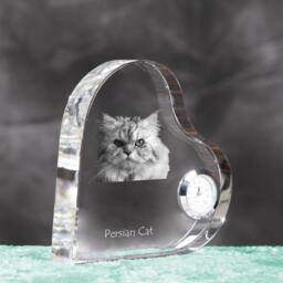 Persian Cat - Crystal Clock in The Shape Of A Heart With Image Pure-Bred Cat - thumbnail 3
