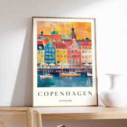 Copenhagen Nyhavn Art Print Colorful Denmark Travel Poster - thumbnail 1