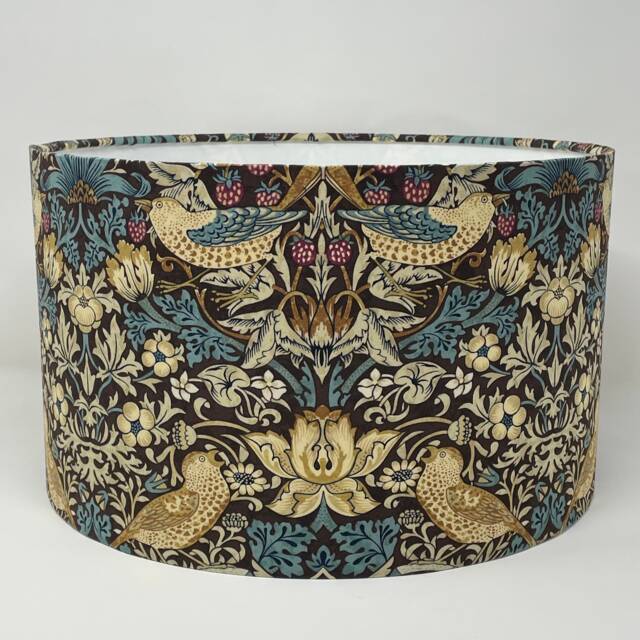 William Morris Strawberry Thief Drum Lampshade - Brown/Teal Small Design - image 1