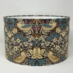 William Morris Strawberry Thief Drum Lampshade - Brown/Teal Small Design - thumbnail 1