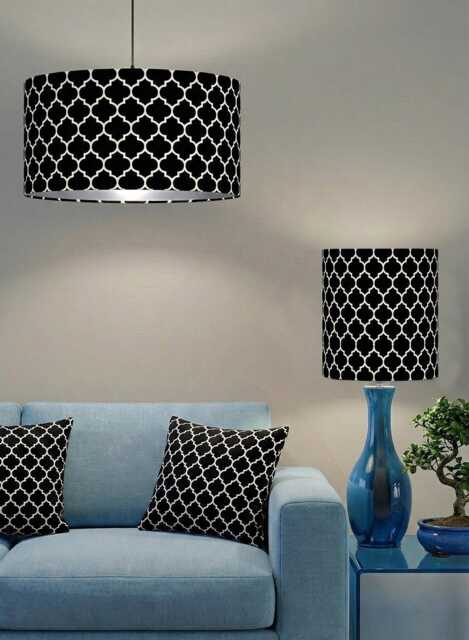 Handmade By Order Luxury Black White Moroccan Pattern On Velvet Drum Lamp Shade Pendant Light All Shapes & Sizes Available - image 1