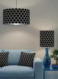 Handmade By Order Luxury Black White Moroccan Pattern On Velvet Drum Lamp Shade Pendant Light All Shapes & Sizes Available