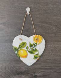 Lemon Orange Slate Heart Plaque Italian Fruit Wall Hanging - 15cm