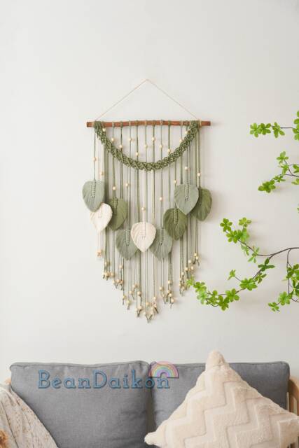 Macrame Wall Hanging, Boho Fall Decor, Leaves Art, Bedroom Scandinavian Home, Nursery Tapestry, Mother Day Gift L22 - image 1