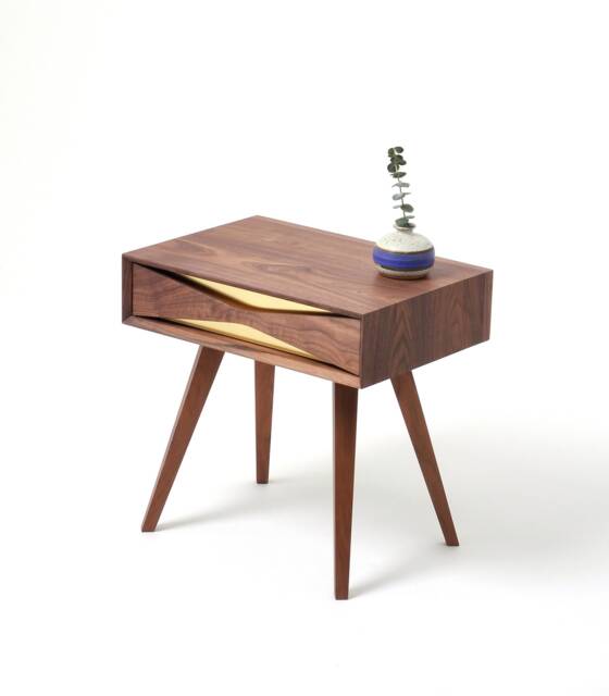 Mid Century Modern Solid Walnut Nightstand With Brass Front & Drawer, Midcentury Bedside Table - image 1
