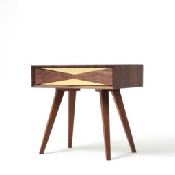 Mid Century Modern Solid Walnut Nightstand With Brass Front & Drawer, Midcentury Bedside Table - thumbnail 3