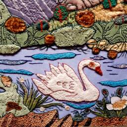 Handmade Swan Landscape Patchwork Cross-stitch Wall Decor - 60x48 cm - thumbnail 3