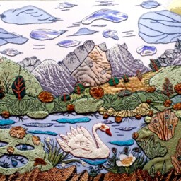 Handmade Swan Landscape Patchwork Cross-stitch Wall Decor - 60x48 cm - thumbnail 2