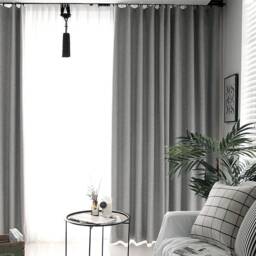Set Of 2 Light Gray Minimalist Blackout Curtains Linen Look Grey Bedroom Panels Insulating Room Darkening Solid - thumbnail 3