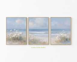 Coastal Daisies Poster Set Of 3 Soft Beach Wall Art Print - thumbnail 1