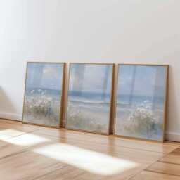 Coastal Daisies Poster Set Of 3 Soft Beach Wall Art Print - thumbnail 2