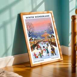 London Holiday Market Print - Snowman Poster Winter Wall Art Vintage Christmas Festive Gift - thumbnail 2