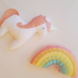 Rainbow & Unicorn Garland, Nursery Decor, Unicorns, Rainbows Wall Hanging, Rainbow, New Baby Gift, Pastel, Girls Room - thumbnail 3