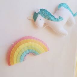 Rainbow & Unicorn Garland, Nursery Decor, Unicorns, Rainbows Wall Hanging, Rainbow, New Baby Gift, Pastel, Girls Room - thumbnail 2