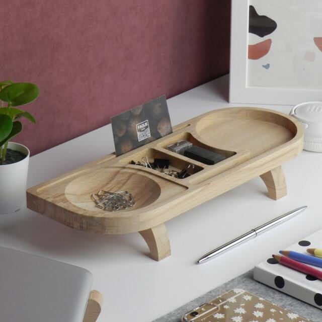Personalized Natural Wooden Desk Organizer, Desktop Accessories & Storage, Phone, Pencil, Business Card Holder - image 1