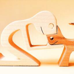 A Man & A Cat, Version 2 Original Wood Sculpture 2.5D - thumbnail 2